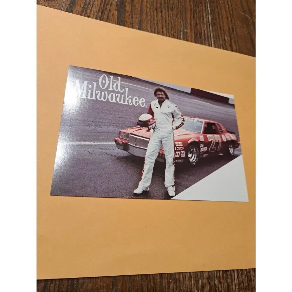 1984 Tim Richmond Old Milwaukee NASCAR Driver Card Blue Max Racing 7.5x5 Vintage